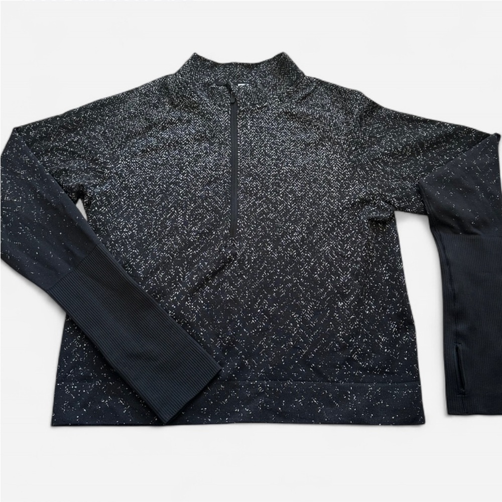 Lululemon Rest Less Cropped Half Zip Shirt in Herringbone Fade Black White